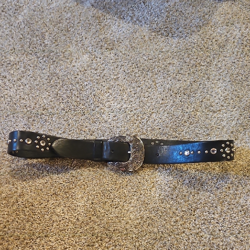 Black Studded Belt with Ornate Buckle